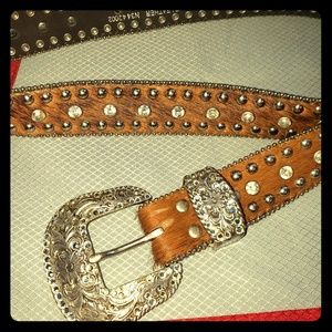 Xl Womens Nocona Belt with horse hair and Rhinesto